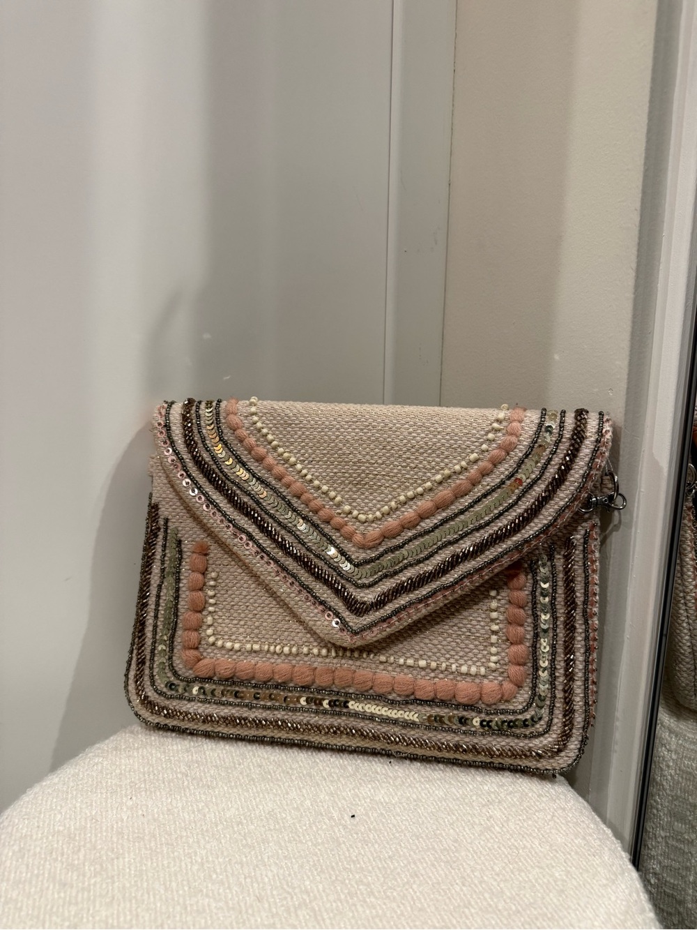 BNWT Embellished Pink Beaded Envelope Clutch